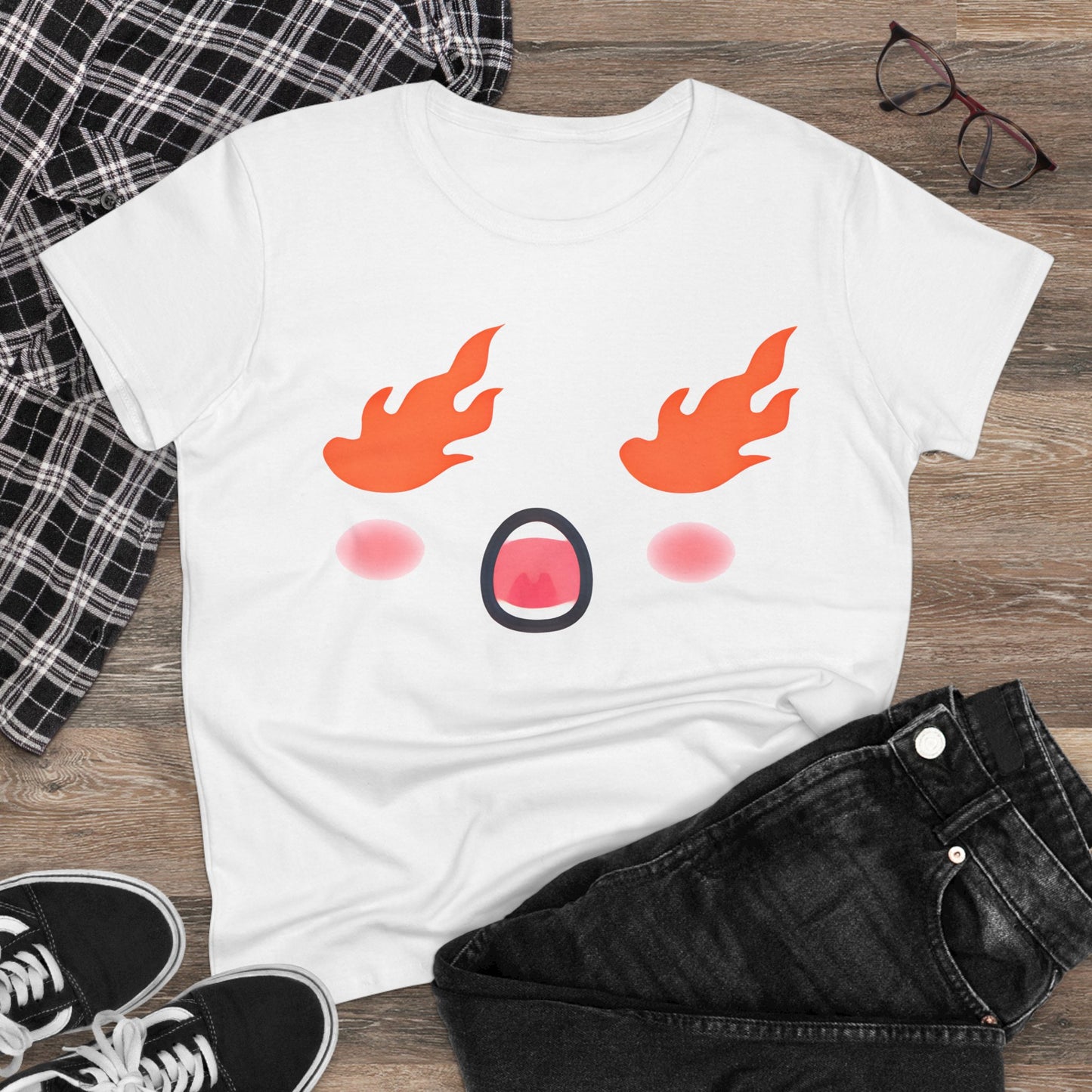 Fire Eyes Cotton Tee - KawaiiFits™